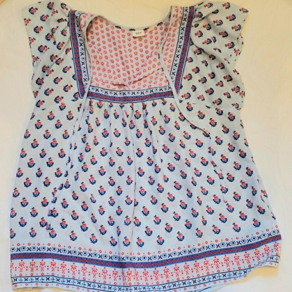 GAP Blue Flutter Sleeve Americana Blouse